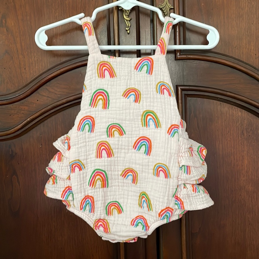 Mud Pie Baby Girl Rainbow Ruffle Romper Boutique Bubble Outfit